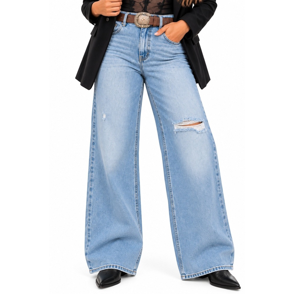 FRAYED Jeans Womens 31 High Rise Wide Leg Distressed Ripped Light Wash JFRYB031
